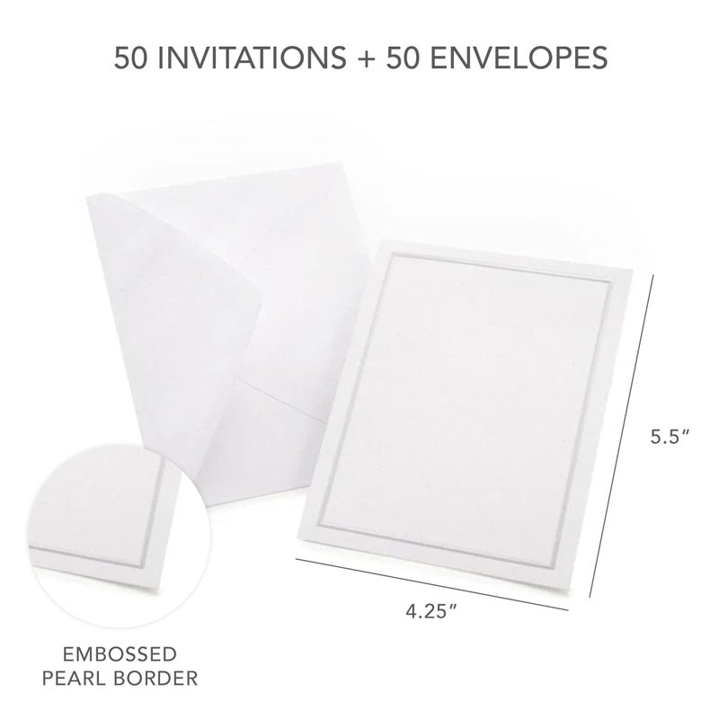 Gartner Studios Silver Foil Border All Purpose Cards with Envelopes, Blank Invitation Cards, White and Platinum Cards, 4.25" by 5.5", 50 Count (60024) - Image 2